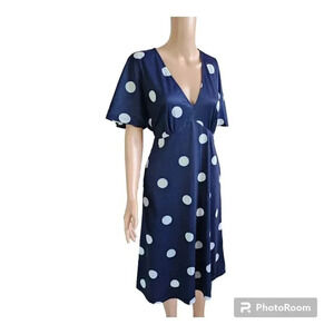Arolina Women's Blue And White Polka Dots Dress SzM Sundress/classic Pockets